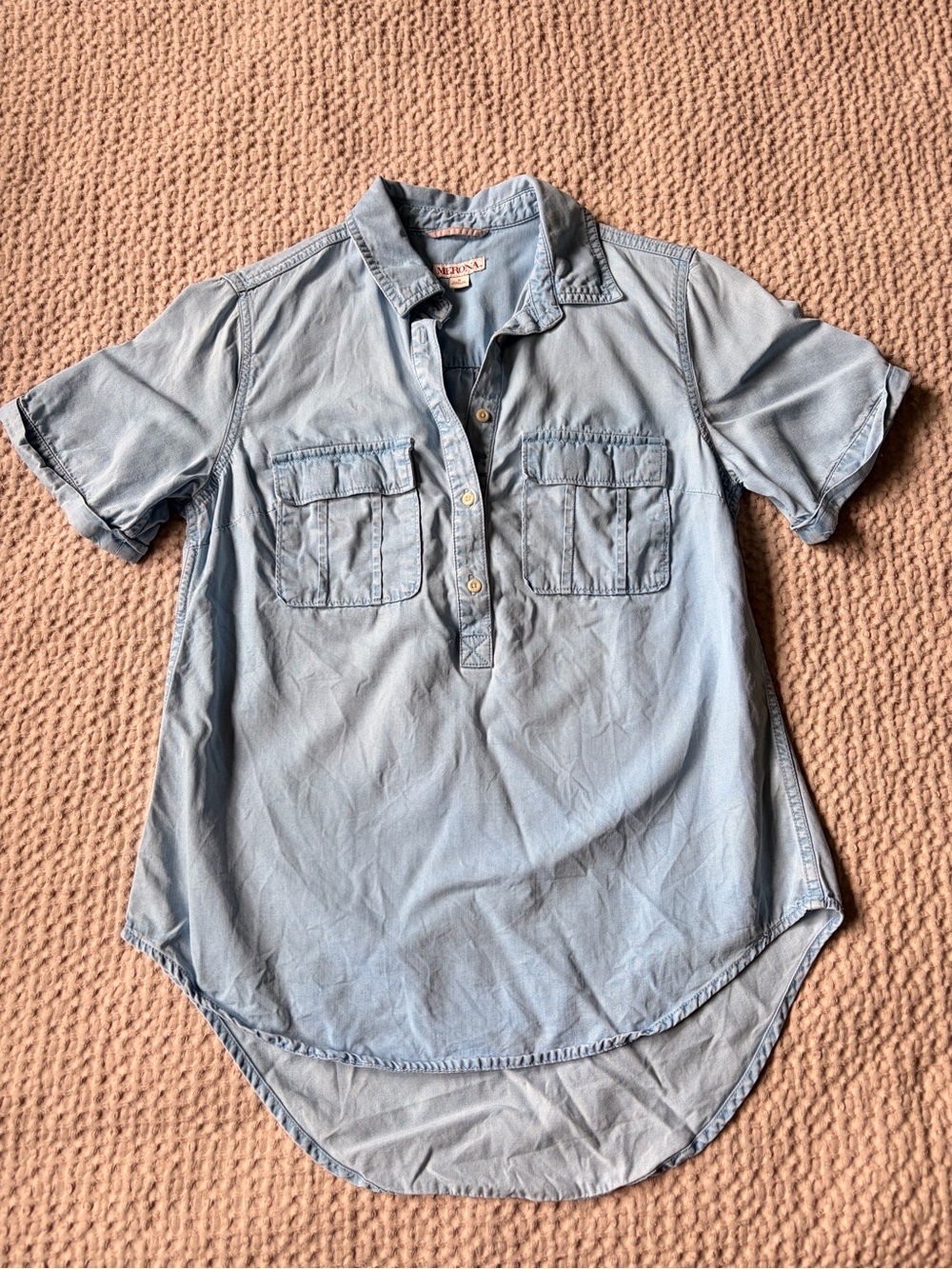 Light Blue Chambray Short-Sleeve Camp Shirt - Merona